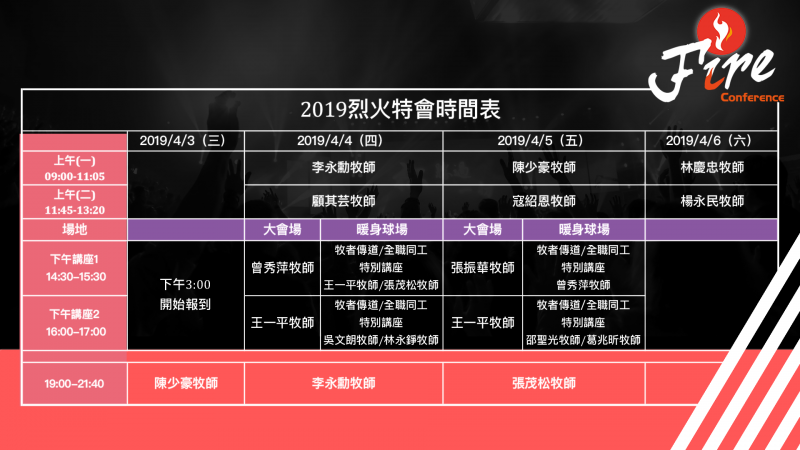 2019烈火時間表NEW